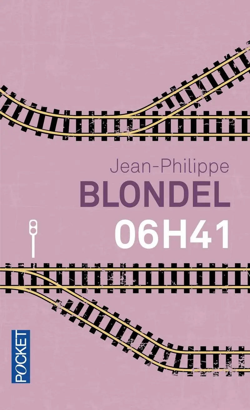 Een roze paperback boek 06h41 door jean-philippe blondel met goudkleurige spoorlijnen, thema elle a hâte retrouver son mari vertrek troyes