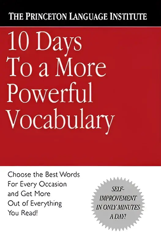 Rood hardcover boek 10 days to a more powerful vocabulary van Princeton Language Institute voor woordenschatverbetering