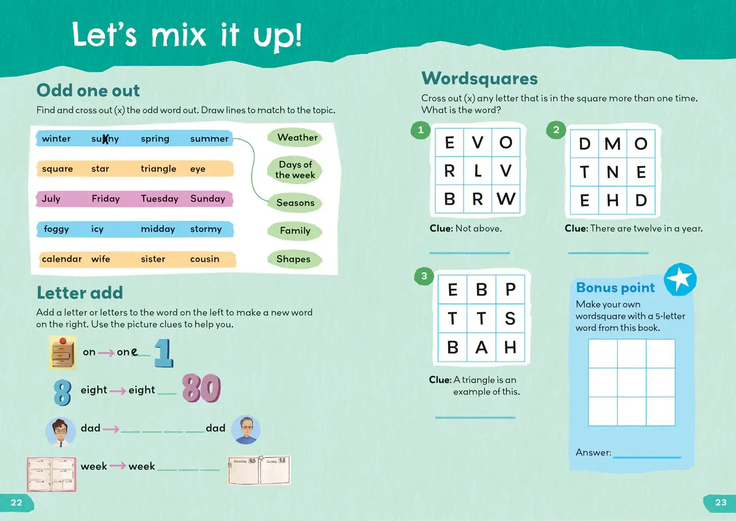 Het 1000 english words activity book is een kleurrijk words activity book met lees- en schrijfspellen voor kinderen