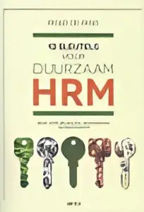 De zwart-wit poster met rode en groene letters toont 12 sleutels voor duurzaam hrm van acco uitgeverij management algemeen
