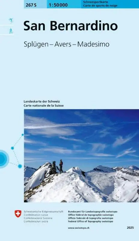 Snow-covered mountain peak under clear blue sky featured on the san bernardino schneesportkarte in splügen avers madesimo