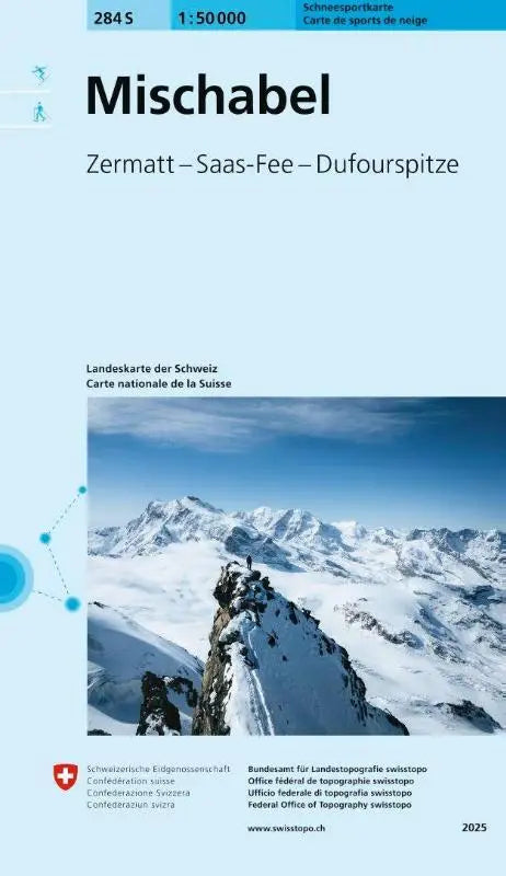 Sneeuw bedekte bergtop met scherpe richels onder een heldere blauwe lucht op de 284s mischabel schneesportkarte kaart