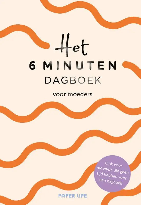 Een zacht crèmewit minuten dagboek met oranje golvende lijnen en zwarte tekst voor moeders door paper life