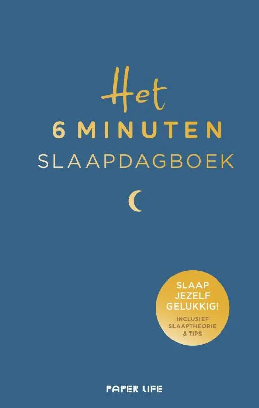 Blauw hardcover minuten slaapdagboek van paper life met goudfolie en inclusief slaaptheorie en tips