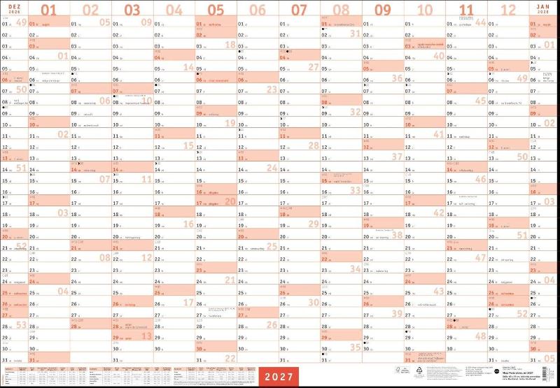 Mega-Posterplaner, rot 2027 - Großer Jahresplaner in rot. Wandkalender 2027 zum Eintragen. XXL Büro-Kalender mit Ferienterminen und Feiertagen. 68 x 98 cm