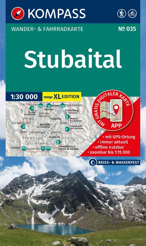 KOMPASS Wanderkarte 035 Stubaital 1:30.000 - XL Karten: Wander- und Fahrradkarte im Walter Mayr Großdruck - inklusive Offline-Verwendung in der KOMPASS-App. Wander-& Radwege. Skitouren. Langlaufen.
