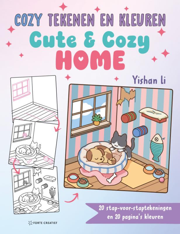 Cute & Cozy Home - 20 stap-voor-staptekeningen en 20 afbeeldingen om te kleuren
