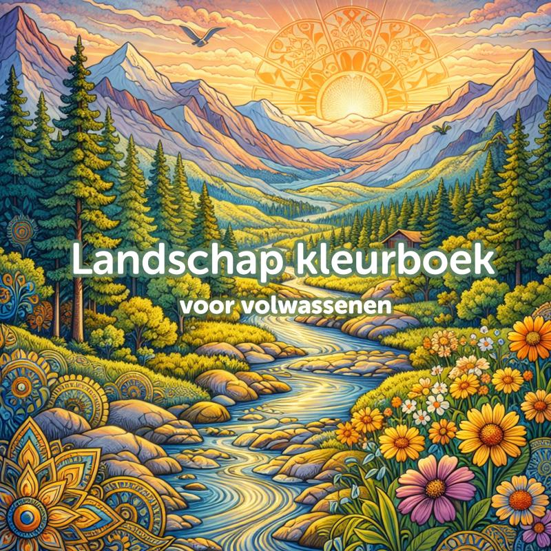 Landschap kleurboek voor volwassenen - 50 unieke landschap kleurplaten voeren je mee langs glooiende heuvels, stille meren, bergtoppen en meer.