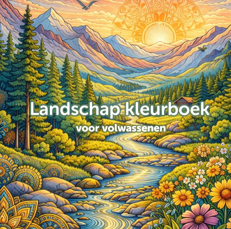 Landschap kleurboek voor volwassenen (hardcover) - 50 unieke landschap kleurplaten voeren je mee langs glooiende heuvels, stille meren, bergtoppen en meer.