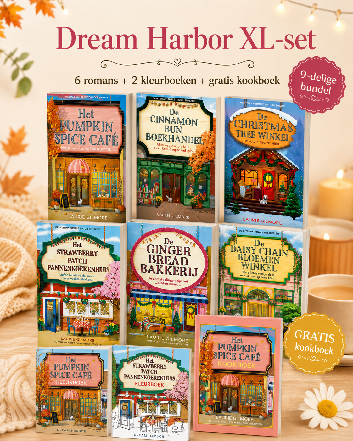 Laurie Gilmore Dream Harbor XL-set – 6 romans + 2 kleurboeken + GRATIS kookboek