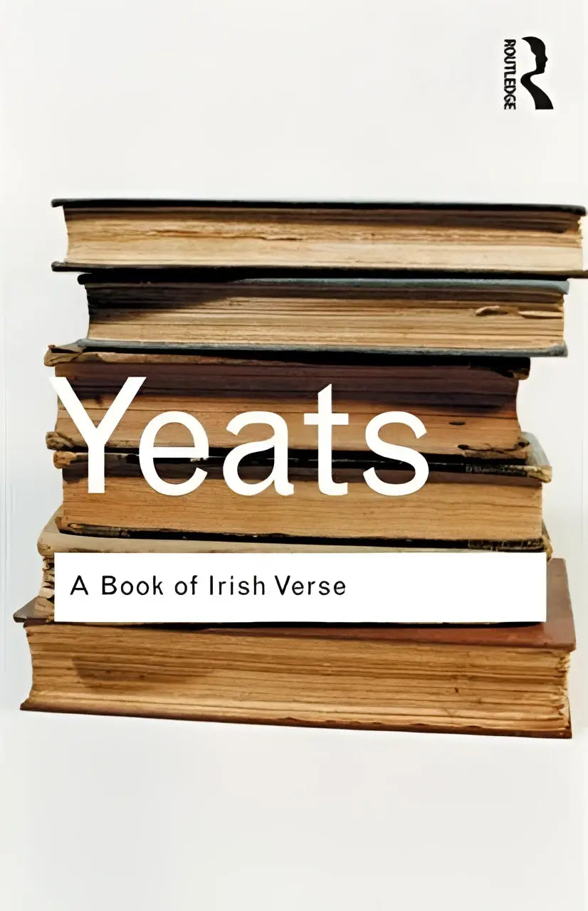 A stack of aged brown leather-bound books titled yeats a book of irish verse featuring classic irish verse