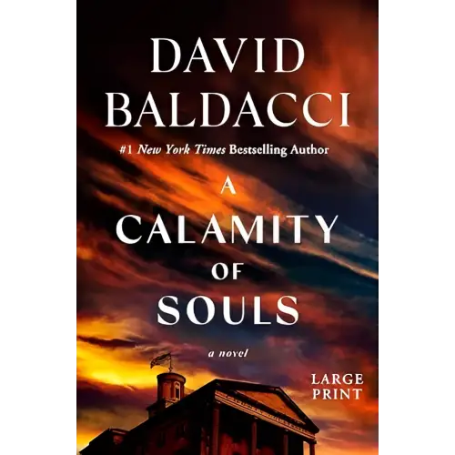 De boekcover toont een klassiek gebouw met een dramatische oranje en paarse lucht in a calamity of souls