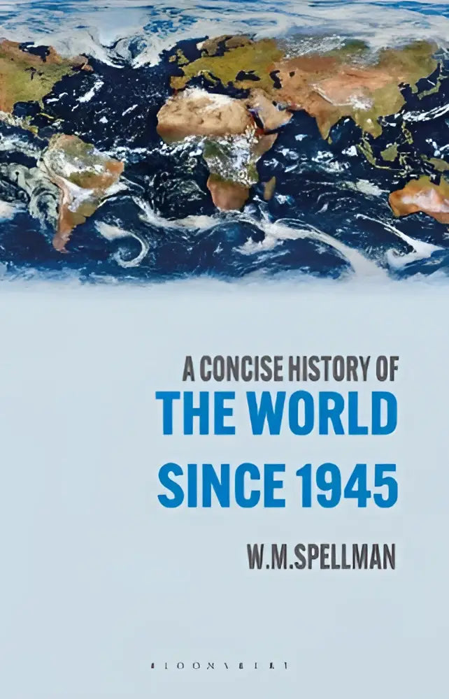 Een lichtblauw hardcover boek over de wereld sinds 1945 gericht op globale geschiedenis en staten en volkeren