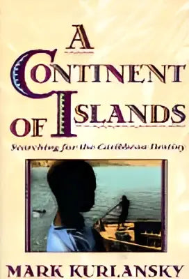 De boekcover van a continent of islands toont een persoon in silhouet bij zonsondergang boven water