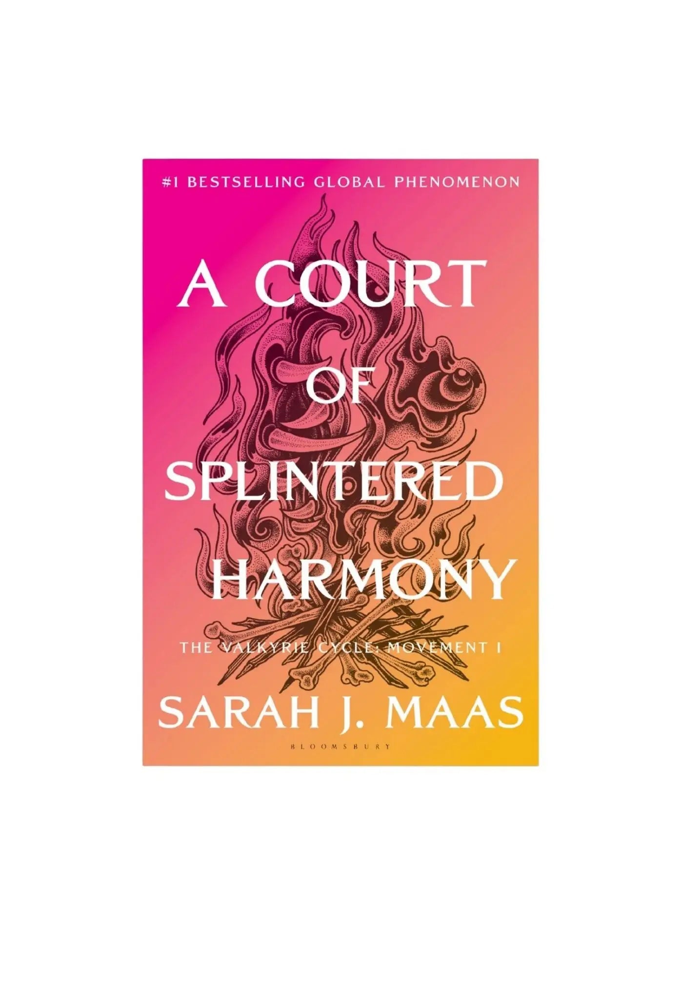 A vibrant gradient book cover of the zesde deel in thorns and roses featuring fae courts titled a court of splintered harmony by Sarah J