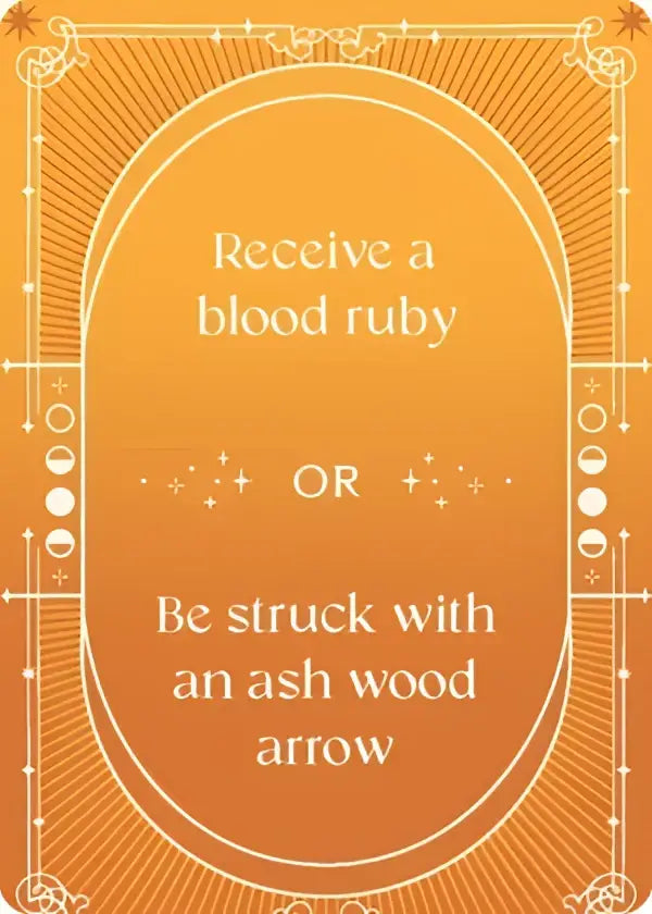 Oranje sierlijke kaartomhulsel met witte rand en tekst voor a court of thorns and roses woulds or rathers deck