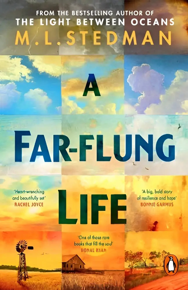 A hardcover book titled a far-flung life by m.l. featuring far-flung life literaire fictie generational saga fiction