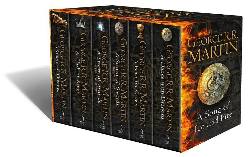 Zwarte hardcover volumes boxed set van george r r martin the story continues met dance with dragons en vijf andere boeken
