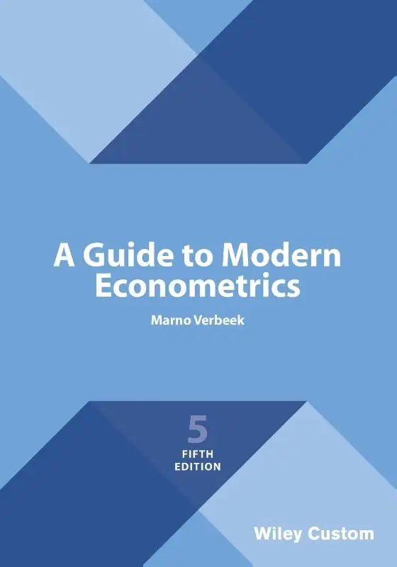 Een strakke blauwe hardcover gids voor moderne econometrie met geometrisch ontwerp en custom edition markering
