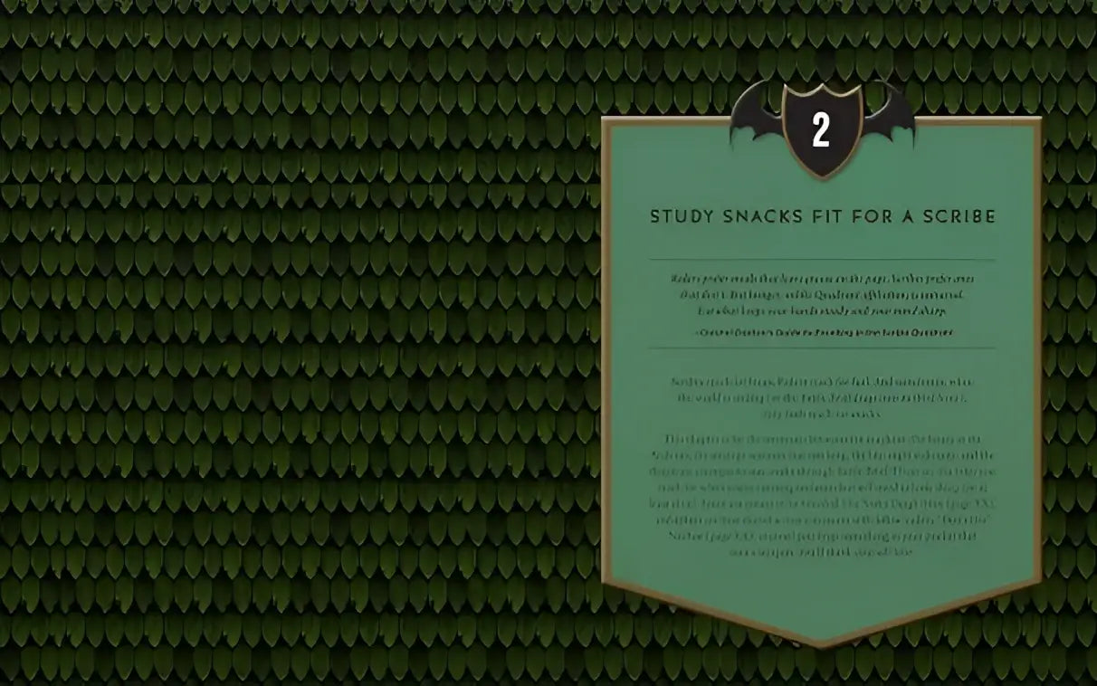 A green shield-shaped plaque with embossed number 2 featured in the guide to the kitchen quadrant fourth wing cookbook by chelsea cole