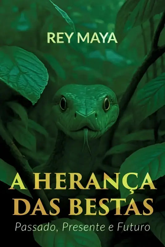 Boekomslag van a herança das bestas toont een groene slang die door het Foliage piept met focus op presente e futuro