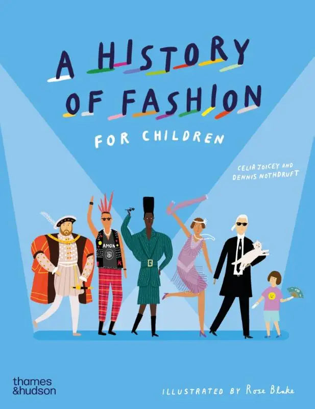 Vibrante kinderboekcover van a history of fashion for children met kleurrijke illustraties van mode voor kinderen