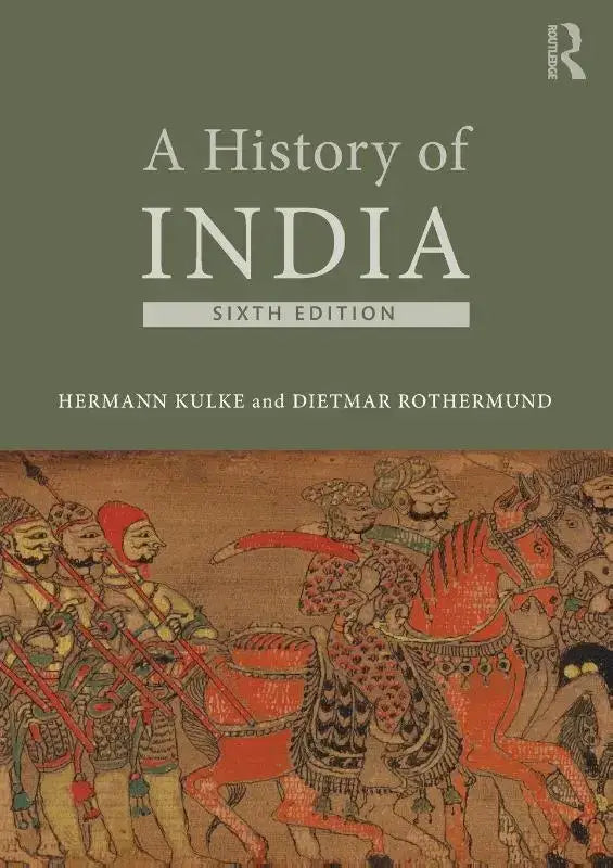 De zesde editie van a history of india met een gedetailleerde illustratie van historische indische krijgers op de cover over culturele krachten op het indiase subcontinent