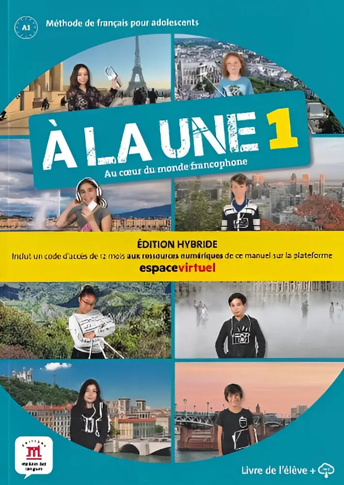 Blauw-witte cover van à la une 1 frans leerboek voor tieners met parijse scènes van editions maison des langues
