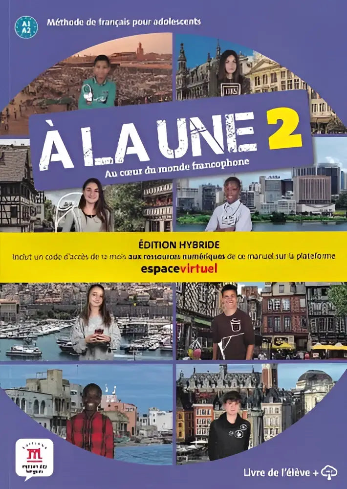 Hybride frans leerboek à la une 2 met paarse omslag voor adolescents met interactieve oefeningen en francais pour adolescents