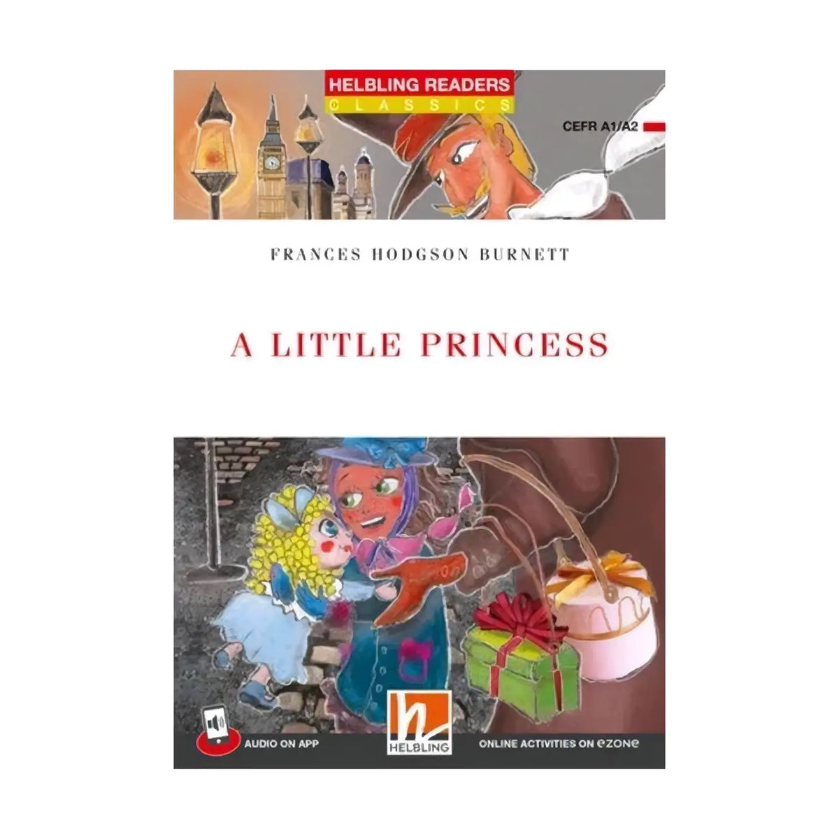 A little princess childrens book cover with colorful cartoon of a girl in blue holding gifts and title displayed