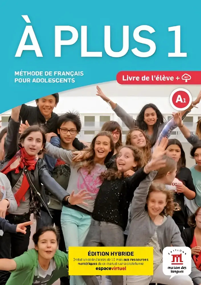 De cover van het à plus 1 version internationale livre toont een kleurrijke foto van diverse jongeren buiten