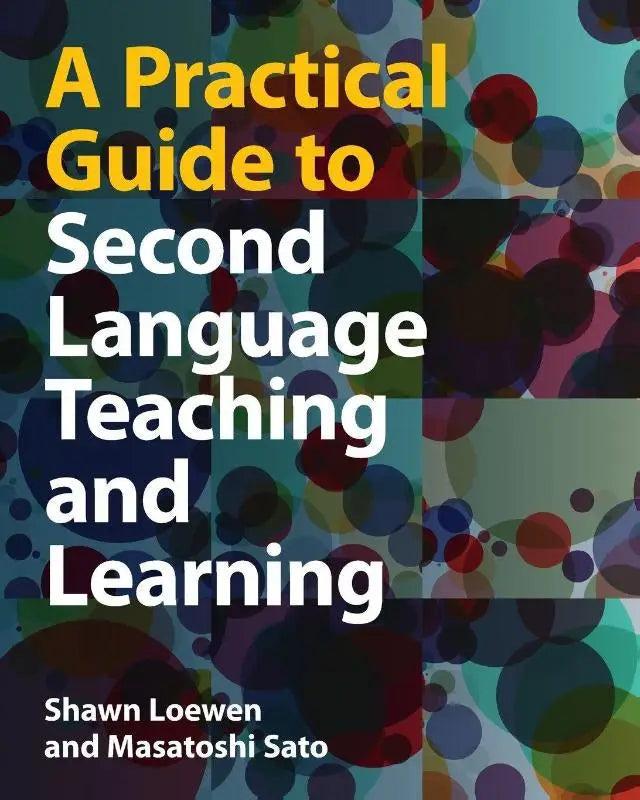 Praktische gids voor second language teaching and learning boekcover met gele en witte tekst op kleurrijke cirkels