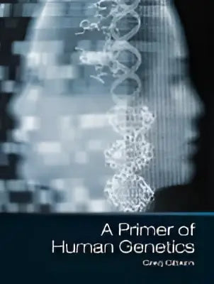 De boekcover van a primer of human genetics toont een gestileerde transparante dna dubbele helix in blauw en wit