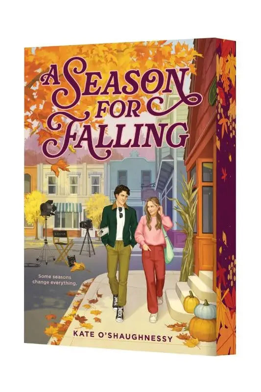 A season for falling van kate o’shaughnessy hardcover met geïllustreerde cover van herfstbladeren en twee wandelende figuren