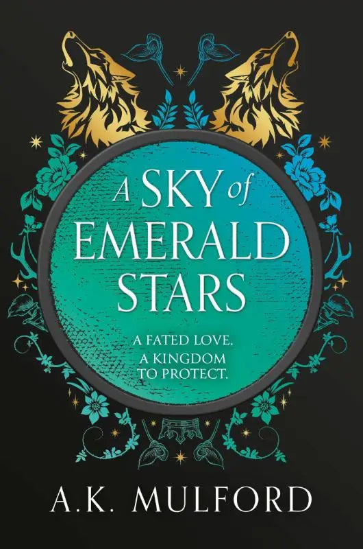 De omslag van het boek A Sky of Emerald Stars door A.K. met een groene sterrenhemel achtergrond