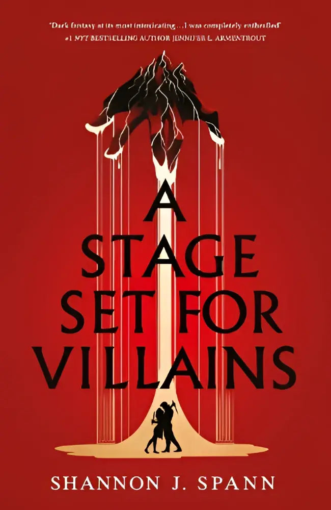 Een opvallende rode boekcover voor een stage set for villains van shannon j