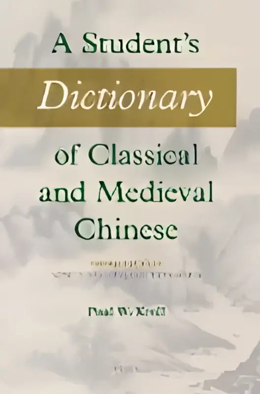 A hardcover studentenwoordenboek klassiek en middeleeuws chinees met beige kaft en groene tekst, derde editie nieuw herzien en uitgebreid