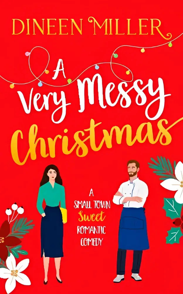 Rode boekomslag van a very messy christmas door dineen miller met illustraties van een vrouw en man, very messy vinci books