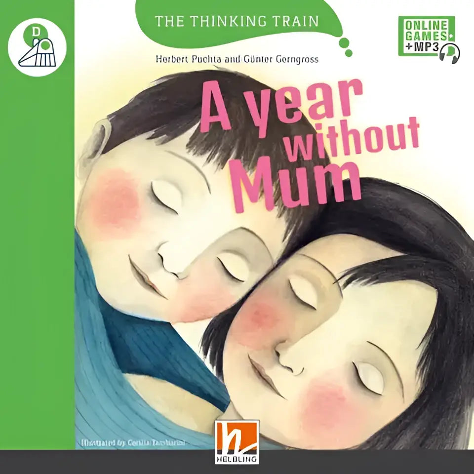 Zacht geïllustreerde cover van kinderboek A year without mum met slapende gezichten in pasteltinten