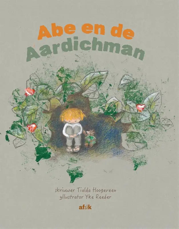 De voorkant van het kinderboek abe en de aardichman toont een charmante illustratie met zachte pasteltinten voor jonge lezers
