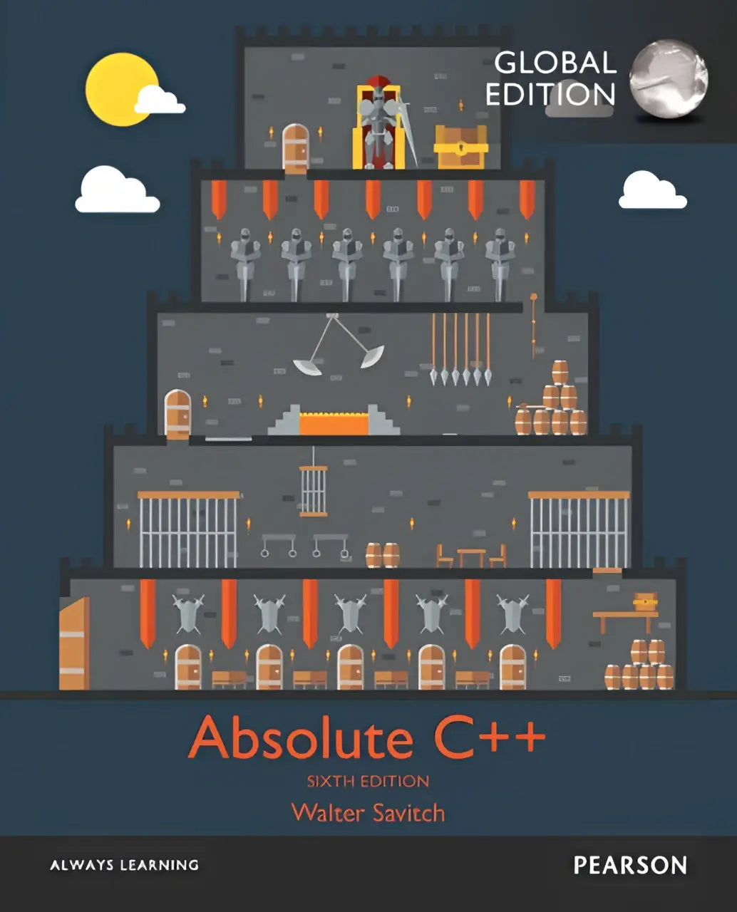 De cover van het absolute c++ boek, zesde editie door walter savitch, gepubliceerd door pearson, over de c++ taal