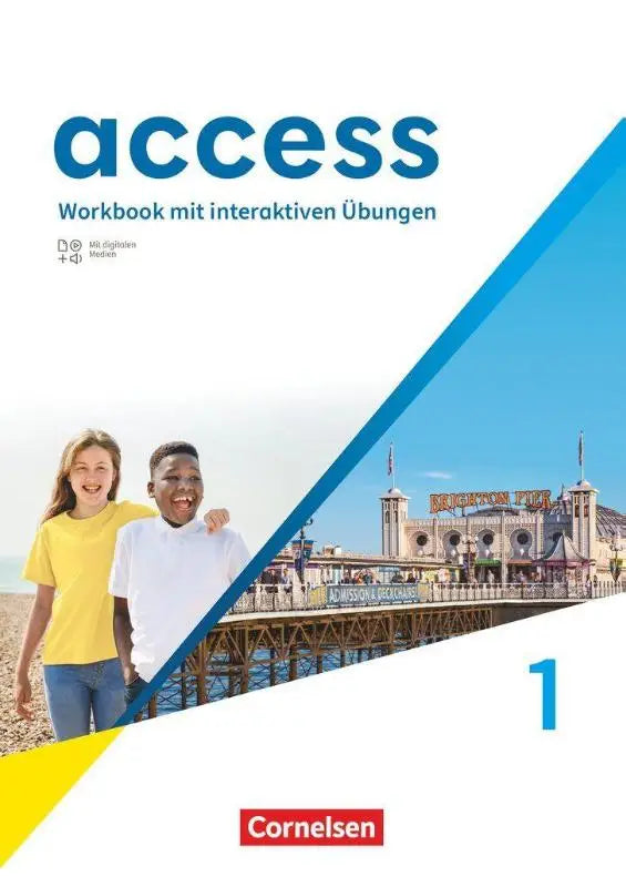 Blauw-wit access band 1 workbook met interaktiven oefenen und digitale medien met lachende kinder vor een pier