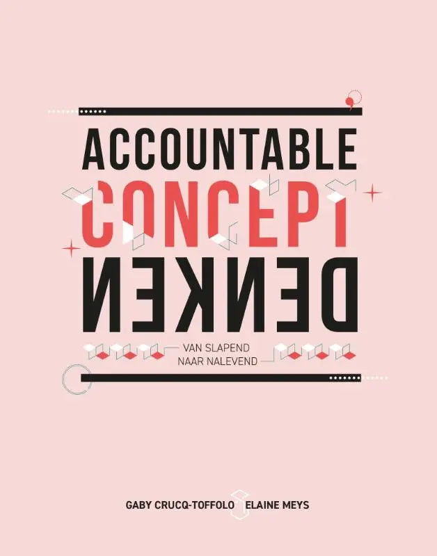 Boekcover van accountable conceptdenken met gedurfde zwarte en rode typografie op zachtroze achtergrond door elaine meys en gaby crucq-toffolo