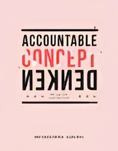Minimalistisch typografisch ontwerp accountable conceptdenken in zwarte en roze letters op witte achtergrond door elaine meys en gaby crucq-toffolo