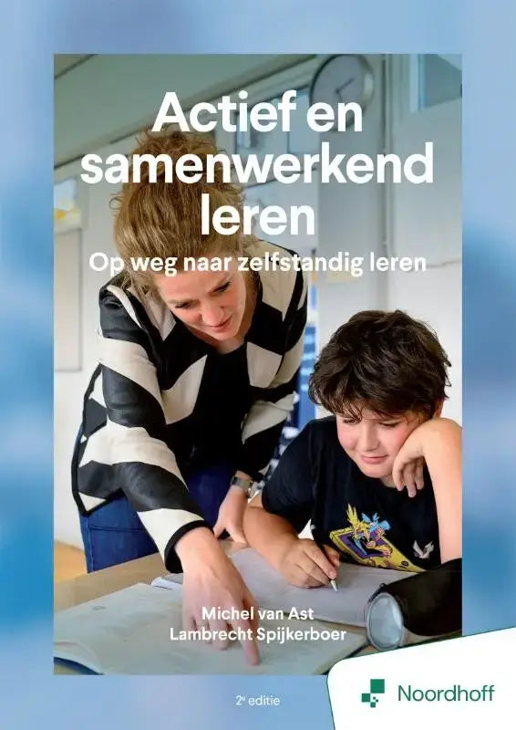 De boekcover toont de titel actief en samenwerkend leren in witte tekst met ondertitel en auteurstitels