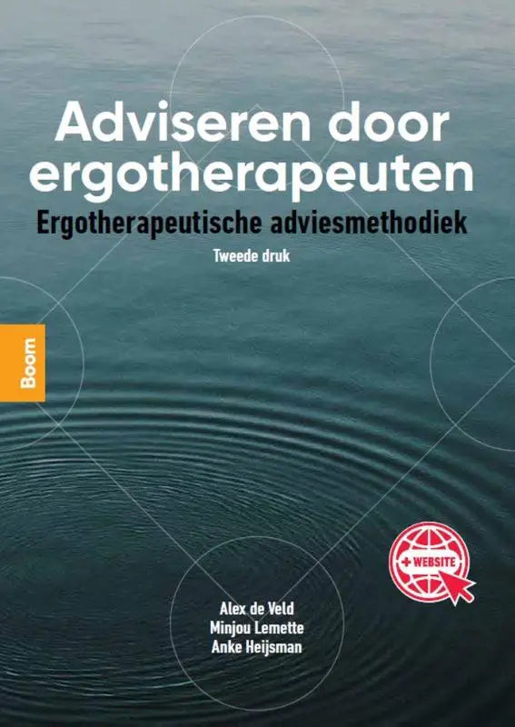 De boekcover van adviserendoorergotherapeuten van anke heijsman en minjou lemette toont de titel in wit op een donker teal achtergrond uitgegeven door koninklijke boom uitgevers