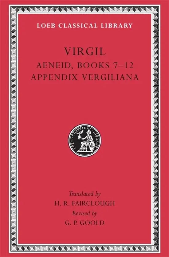 Rood leren boek aeneis boeken 7 tot 12 appendix vergiliana met zwart loeb classical library-logo