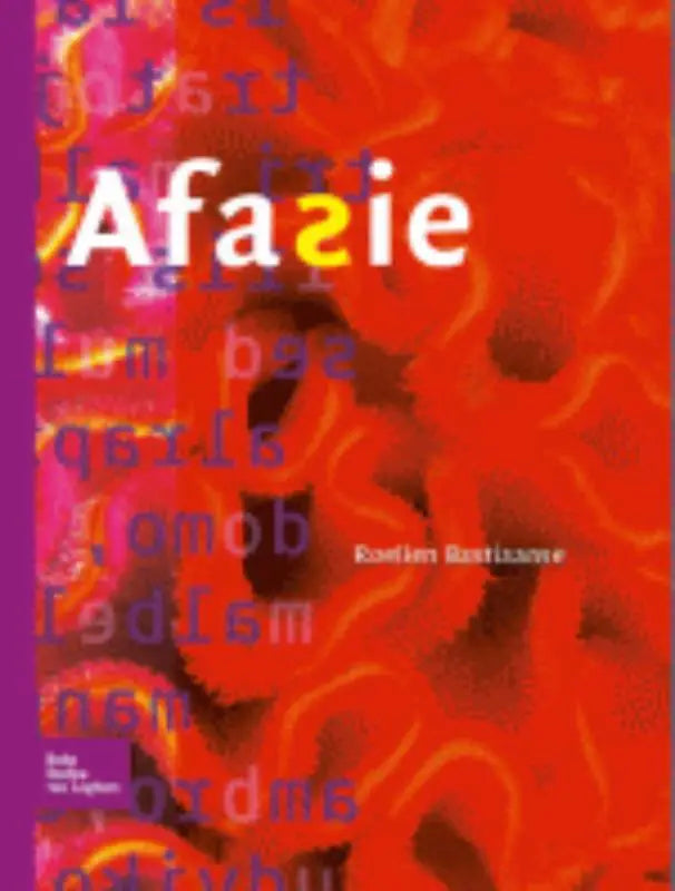Vibrant rood boek afasie van romain baudoin met witte en gele typografie voor roelien bastiaanse en bsl media algemene onderwerpen