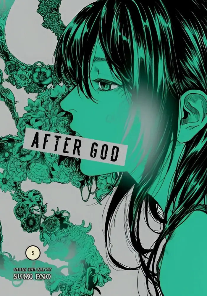Groengetinte manga cover van after god vol 5 met gestileerde vrouw en ingewikkelde bloemmotieven