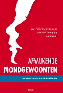 Het boek afwijkende mondgewoonten van acco uitgeverij toont rode en witte tekst met zwart-witte silhouetten in profiel